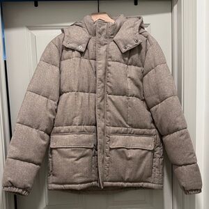 Express Men’s Taupe Herringbone Puffer Jacket
